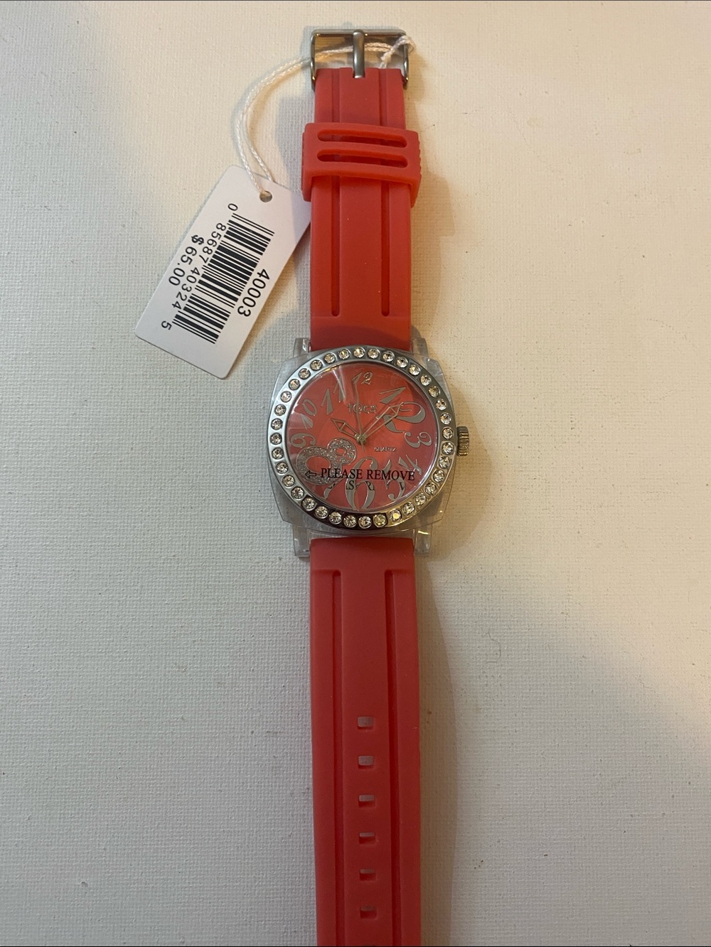 Tocs Coral Silicone Strap Watch with Crystal Accents